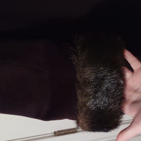 Long Brown Coat with faux fur trim, Brown, M - Picture 12 of 16
